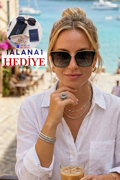 Lozzo Kadın UV400 Siyah Gümüş Aksesuar Oversize Güneş Gözlüğü 23016 C2 Gümüş ...