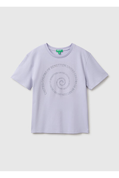 United Colors of Benetton تي شيرت بناتي أرجواني اللون مصنوع من القطن العضوي ب...