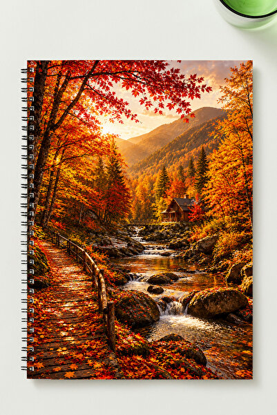 BLACKONECLASS Autumn Forest Themed A5 Metal Spiral Unlined Cardboard Cover Sp...