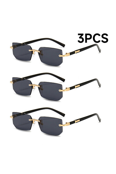 Choice BLACK 3PCS 1PCS/2PCS/3PCS Rimless Sunglasses Rectangle Fashion Popular...