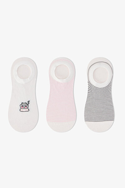 Penti 3 Çift Burun Dikişsiz Pamuklu Kedi Desenli Sneaker Çorap