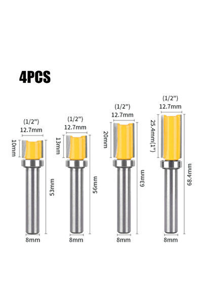Choice4 8mm shank 4pcs 8mm Shank D1/2" Pattern Bit Router Bit Woodworking Mil...