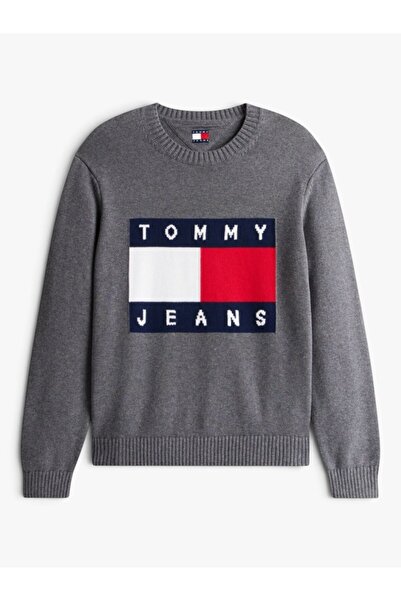 Tommy Hilfiger TJM REG MELANGE FLAG SWEATER Erkek Gri Kazak - DM0DM22105