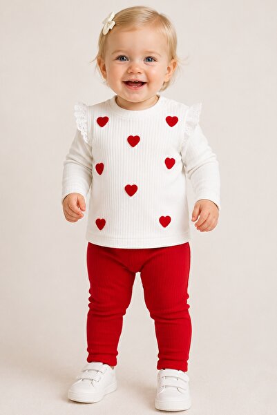 MixMax Bebe Baby Girl Süzine Heart Long Sleeve Bottom Top Baby Set 100% Cotton