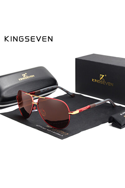Choice نظارات شمسية كلاسيكية للرجال من KINGSEVEN باللون البني الأحمر الأصلي، ...