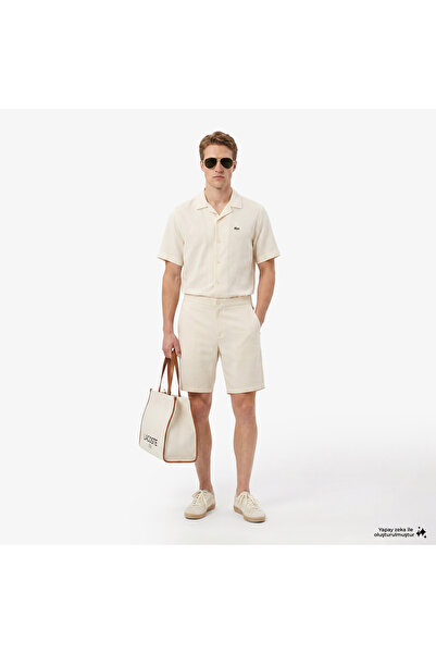 Lacoste Erkek Tapered Fit Keten Bej Bermuda Şort