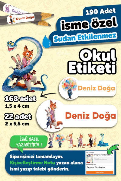 MSticker 190 Adet Kişiye Özel Okul Etiketi İsimli Kalem Defter Suluk Etiket S...