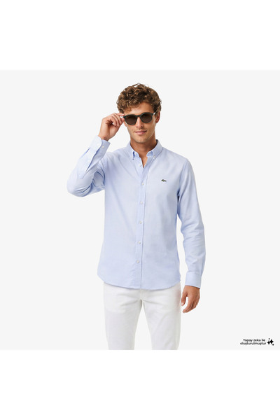 Lacoste Erkek Slim Fit Düğmeli Yaka Mavi Gömlek