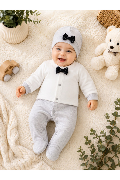 Waffle Baby 3-6 Aylık 3 Parça Bebek Tulum Takımı Pamuklu Erkek Bebek
