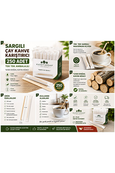 Kuzey Ahşap Ayancık kağıt sargılı ahşap çay kahve karıştırıcı 24*250adet