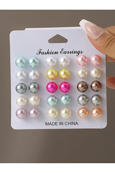 Choice Multicolor 15pcs Pack Faux Pearl & Rhinestone Decor Women Fashion Earr...