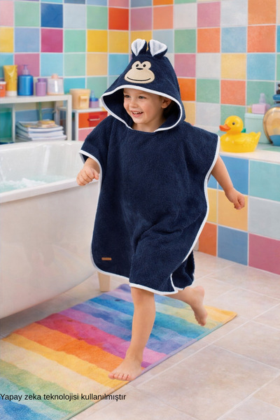 ELY PARKER Poncho Children's Bathrobe Beach Towel Hooded (3-7 Years) Inside-O...