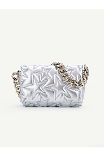 SHAKA Silvery Silver Shk260 Star Embroidered Quilted Chain Strap Lined Women'...