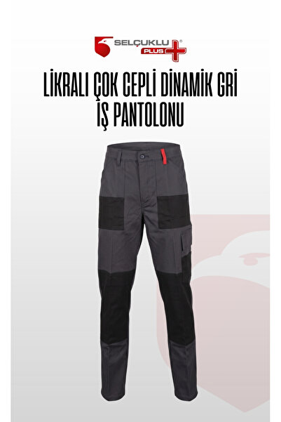 Selçuklu Plus Lycra Multi-Pocket Dynamic Black and Gray Work Pants Durable Fl...