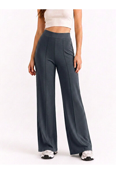 Warasiva Women's Smoked Front Ribbed Wide Fit Wide Leg Modal Fabric High Wais...