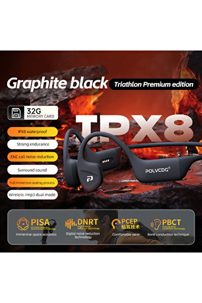 POLVCDG Graphite Black-X16 POLVCDG bone conduction swimming earphones IPX8 wa...
