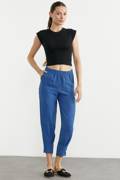 Sementa Crepes Pants with Gathered Hem Detail - Indigo