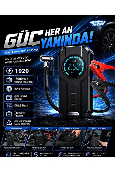 VEXGEN Blueseed PowerJump 4ü 1 Arada Akü Takviye & Hava Kompresörlü Powerbank