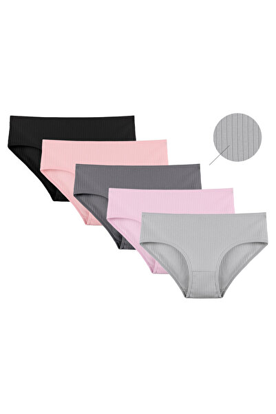 Donella 5-Piece Medium Waist Ribbed Cotton Lycra Women's Panties