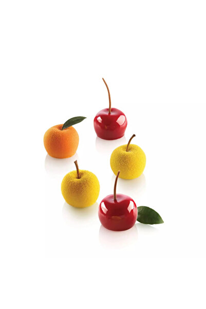 dinckitchen Silikomart 3D Mini Meyve Silikon Kalıbı Elma Kiraz Şeftali Mela, ...