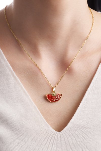 Alexis Carrel Vintage Gold Enamel Women's Fan Necklace