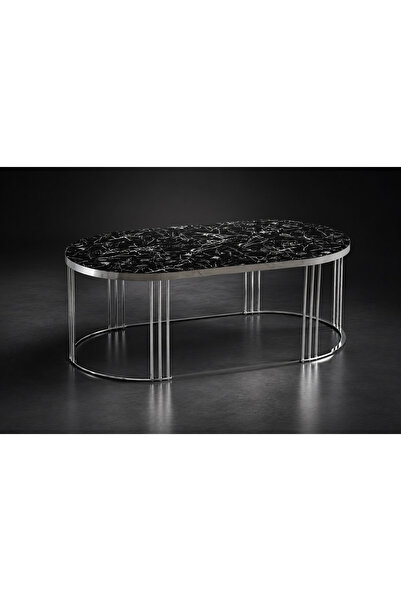casa nexa Mermer Desenli Orta Sehpa Silver Metal Ayaklı Modern Salon Oturma O...