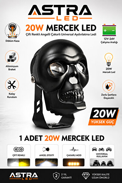 ASTRA LED 1 Adet Siyah Kuru Kafa Atv Utv Scooter Motosiklet LED Spot Far Sürü...