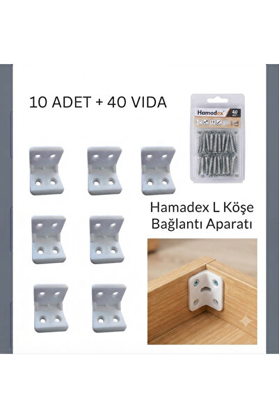 HAMADEX 10'lu Plastik L Köşe Bağlantı Aparatı + Vidalar Mobilya, Raf, Dolap M...
