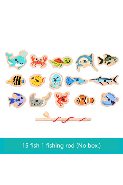 Choice 15 Random Fish Wooden Magnetic Fishing Toys for Children Marine Life C...