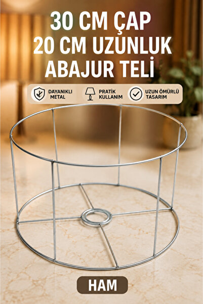 VENON Abajur Teli 30 Cm Silindir Avize İskelet HAM Genişlik 30 Cm Lambader Te...