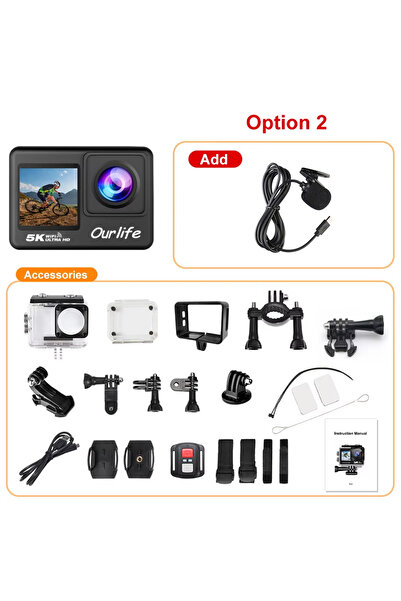 Choice3 Without Card Option 2 Ourlife 5K Action Camera 4K60FPS 2.0 Inch Touch...