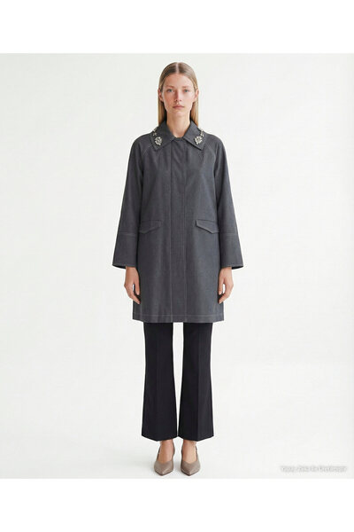 Yargıcı Wide Shirt Collar Long Sleeve Top Coat