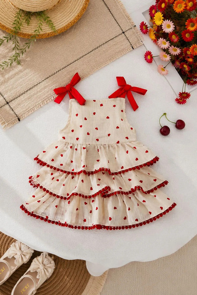 Minigimin Cicileri My Little One's Layered Flounce Heart Patterned Strap Dres...