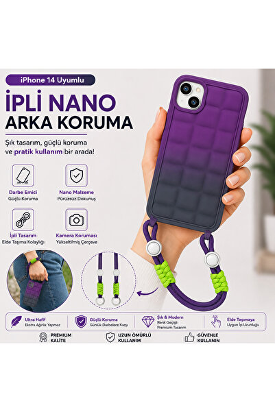 Nettech iPhone 14 Askılı Silikon Kılıf Boyun Askılı Telefon Kılıfı
