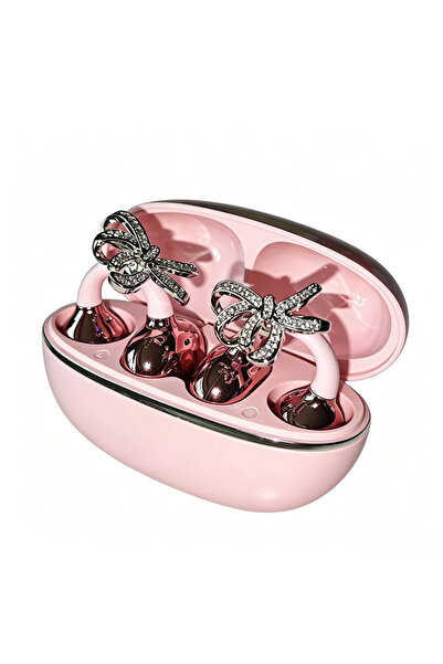Choice3 DM08hudiejie-Pink Shiny Crystal Bowknot OWS Clip Earbuds TWS Wireless...