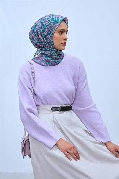 Silk Home Soft Cotton Scarf Patina Lilac Mink Geometric Patterned Light Textu...
