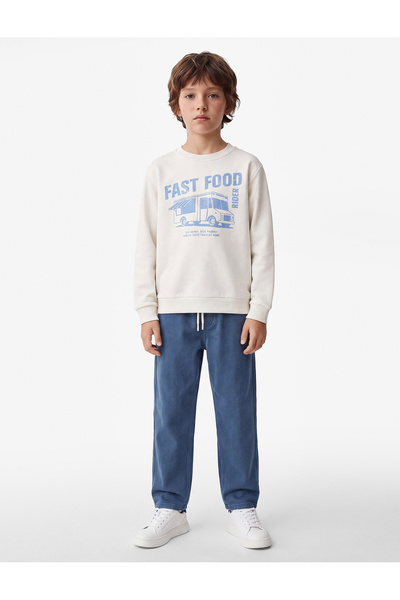 Koton Cotton Long Sleeve Crew Neck Printed Hooded Sweatshirt