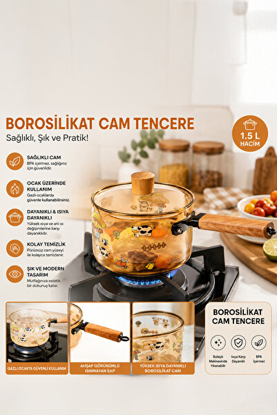 Porsima Heat Resistant Borosilicate Glass Pot Milk Pot with Wooden Handle |  ...