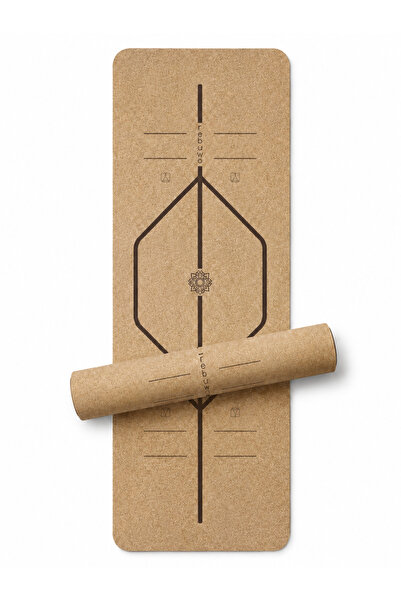 Rebuwo Alignment Striped Natural Rubber Cork Yoga Mat 5 mm