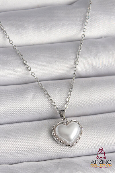 Generic Brand 316L Steel Silver Color Chain 3D Pearl Heart Model Women's Neck...