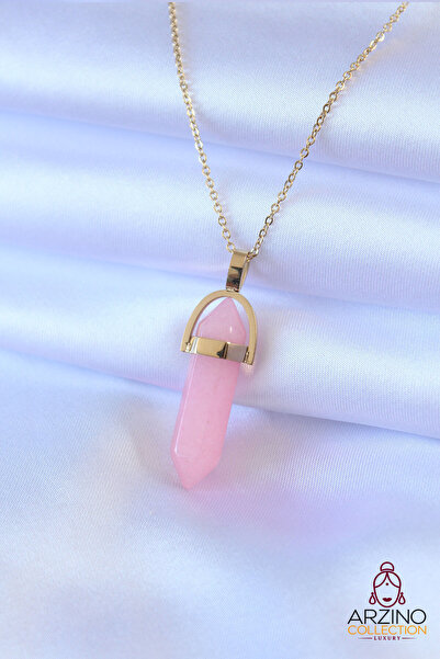 Mega Bazaar 316L Steel Gold Color Crystal Pink Stone Model Women's Necklace