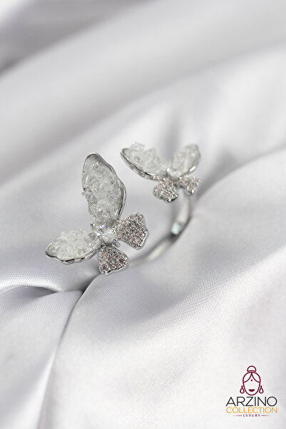 Generic Brand Silver Color White Butterfly Model Zircon Stone Women's Ring