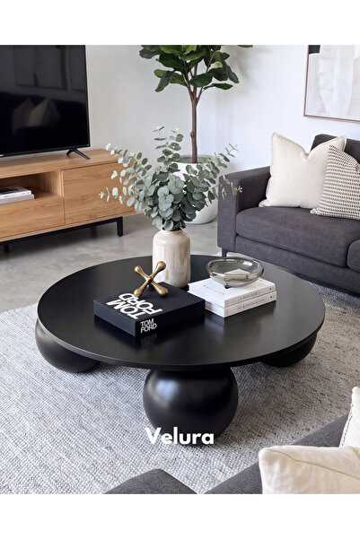 Velura Home & Living Modern Orta Sehpa & Küre Sehpa & Top Sehpa & Siyah Yuvar...
