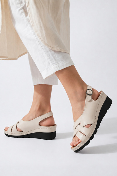 Step Stones Women's Cross-Strap Wedge Heeled Sandals |   Anatomical Orthopedi...