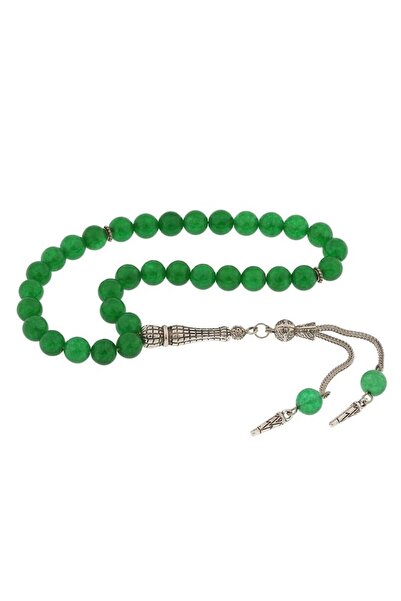 Inure Jewelry ​ Natural Stone Green Jade Stone Prayer Beads with Metal Tassels