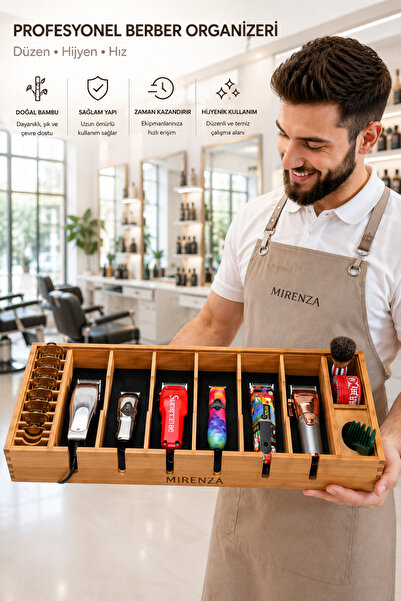 mirenza cosmetic Ahşap Berber Tezgah Düzenleyici Tıraş Makinesi Organizer Sta...