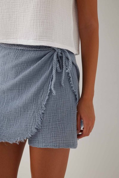 İpekçi Otantik Nomad Muslin Wrap Shorts Skirt Ice Blue