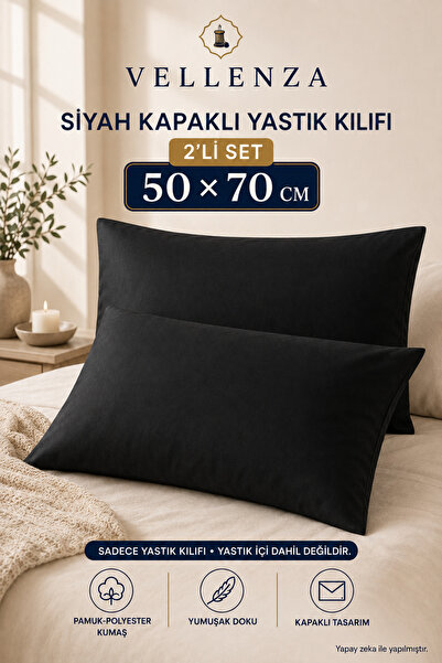 2 li Siyah kapaklı yastık kılıfı ekonomik,kapaklı