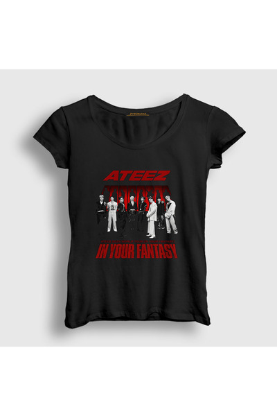 Presmono Women's Black in Your Fantasy K-Pop Ateez T-Shirt 597603Tt