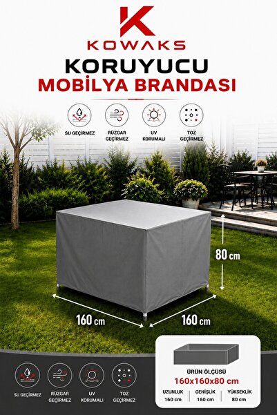 KOWAKS Bahçe Mobilya Brandası 160x160x80 Cm Masa Sandalye Koruma Örtüsü Kılıf...